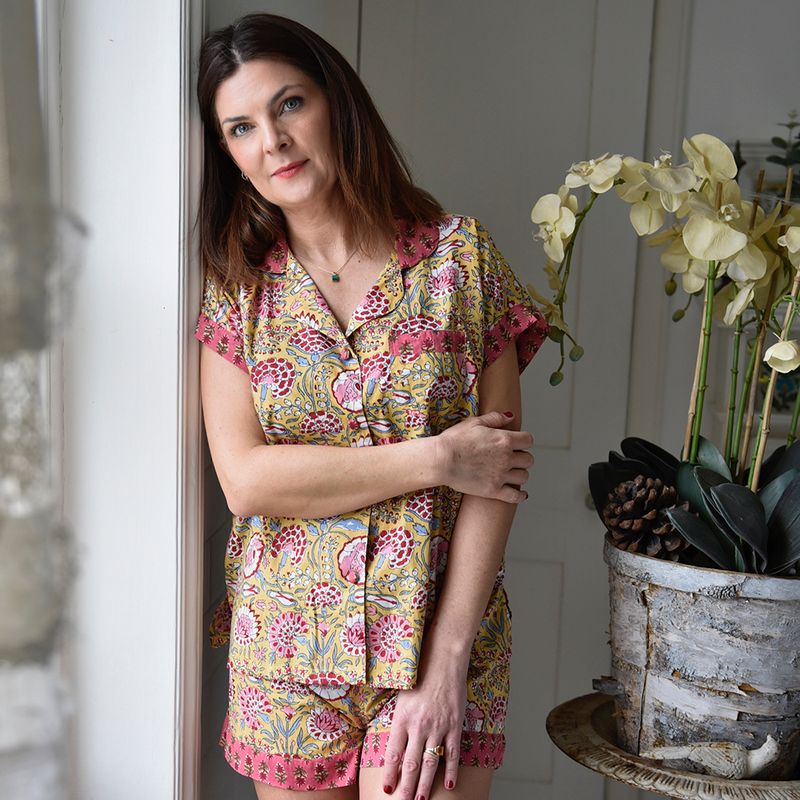 Yellow & Pink Carnation Cotton Short Pyjama Set