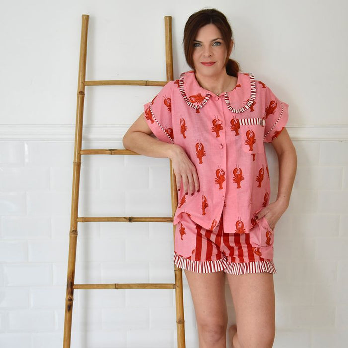 Pink & Red Lobster Cotton Short Pyjama Set