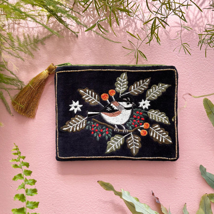 Secret Garden Coal Tit Velvet Pouch