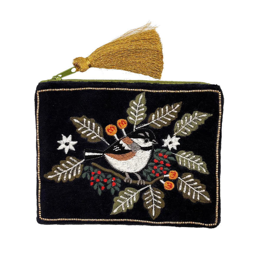 Secret Garden Coal Tit Velvet Pouch
