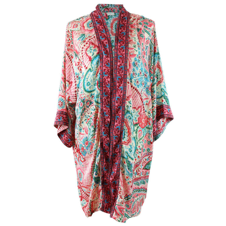 Pink & Blue Paisley Print Viscose Long Summer Jacket