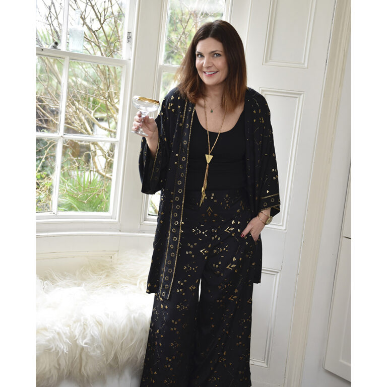 'Ziggy'  Black & Gold Small Geo Print Viscose Palazzo Trousers