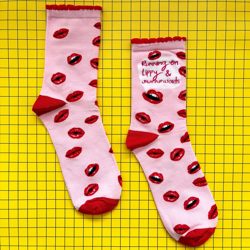 Small Talk Running On Lippy & Swear Words Socks