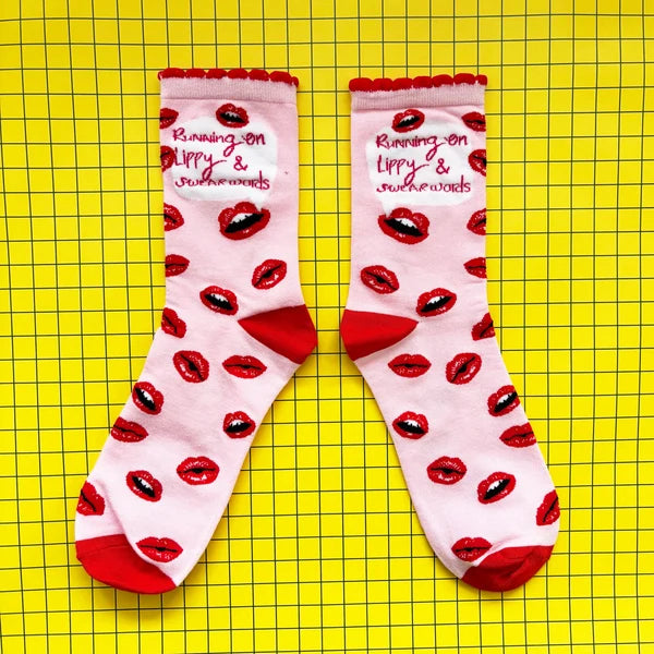 Small Talk Running On Lippy & Swear Words Socks