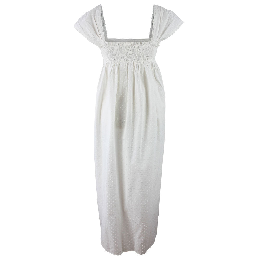 Ladies Capped Sleeve Swiss Dot Nightdress with Lace 'Maud'