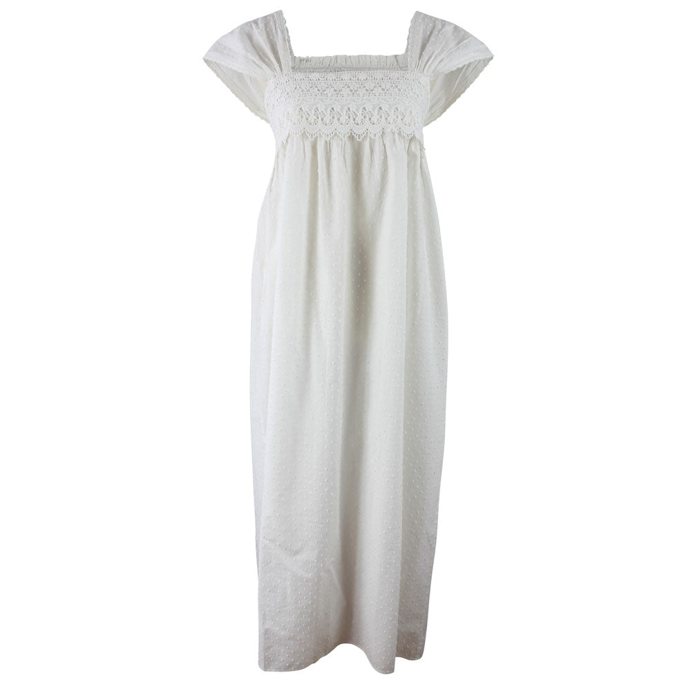 Ladies Capped Sleeve Swiss Dot Nightdress with Lace 'Maud'