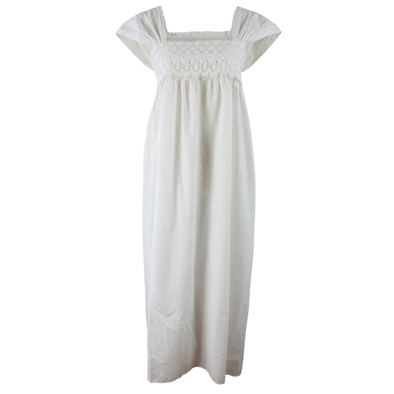 Ladies Capped Sleeve Swiss Dot Nightdress with Lace 'Maud'