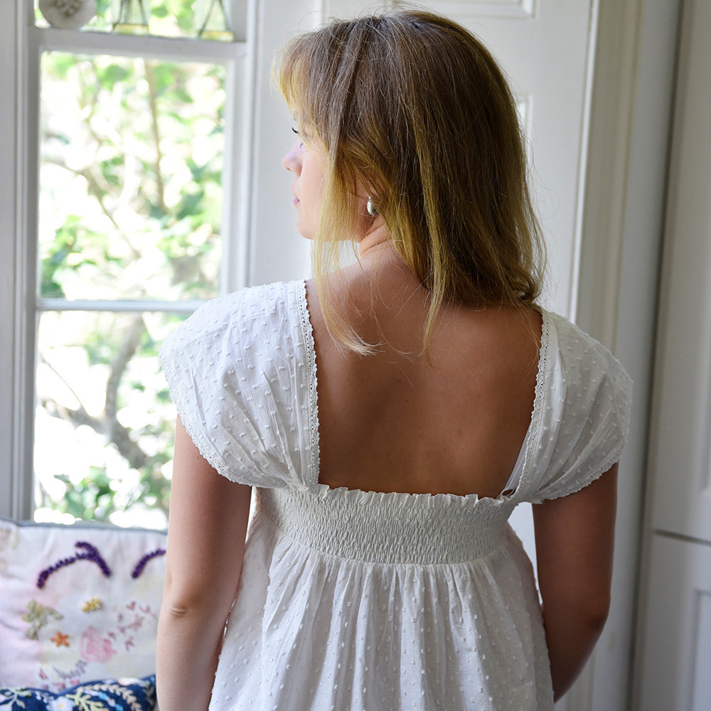 Ladies Capped Sleeve Swiss Dot Nightdress with Lace 'Maud'