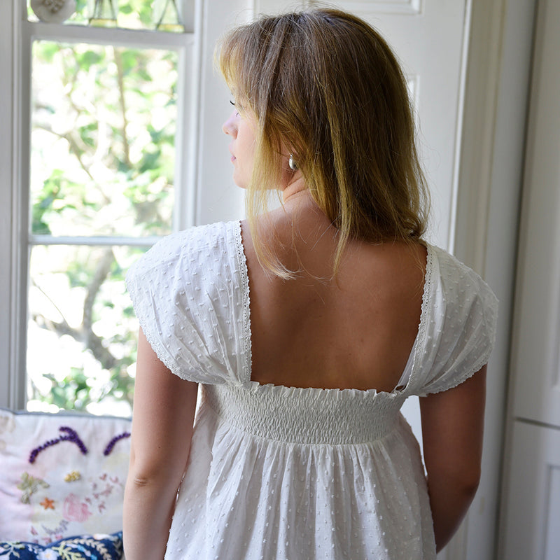 Ladies Capped Sleeve Swiss Dot Nightdress with Lace 'Maud'