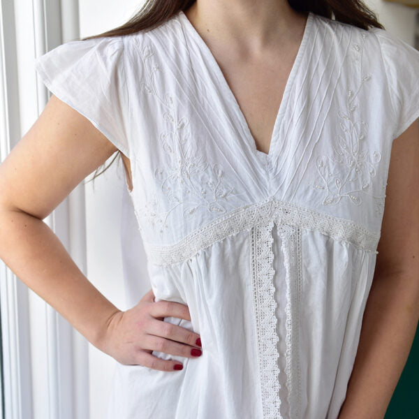 Ladies White Cotton Lace Panel Nightdress 'Valerie'