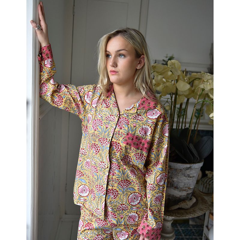 Yellow & Pink Carnation Cotton Pyjamas