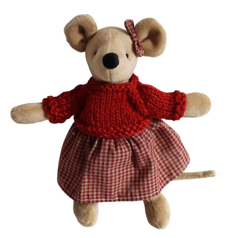 Mouse Teddy In Red Gingham Skirt With Hand Knitted Jumper