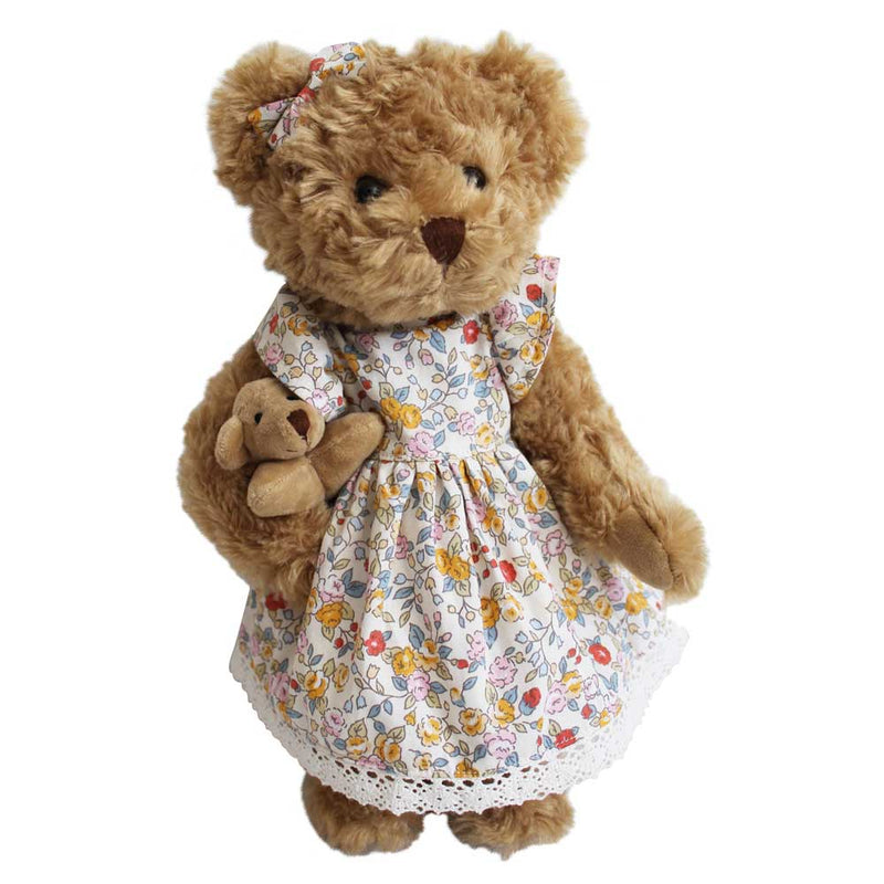 Teddy Bear In Floral Dress With Baby Bear