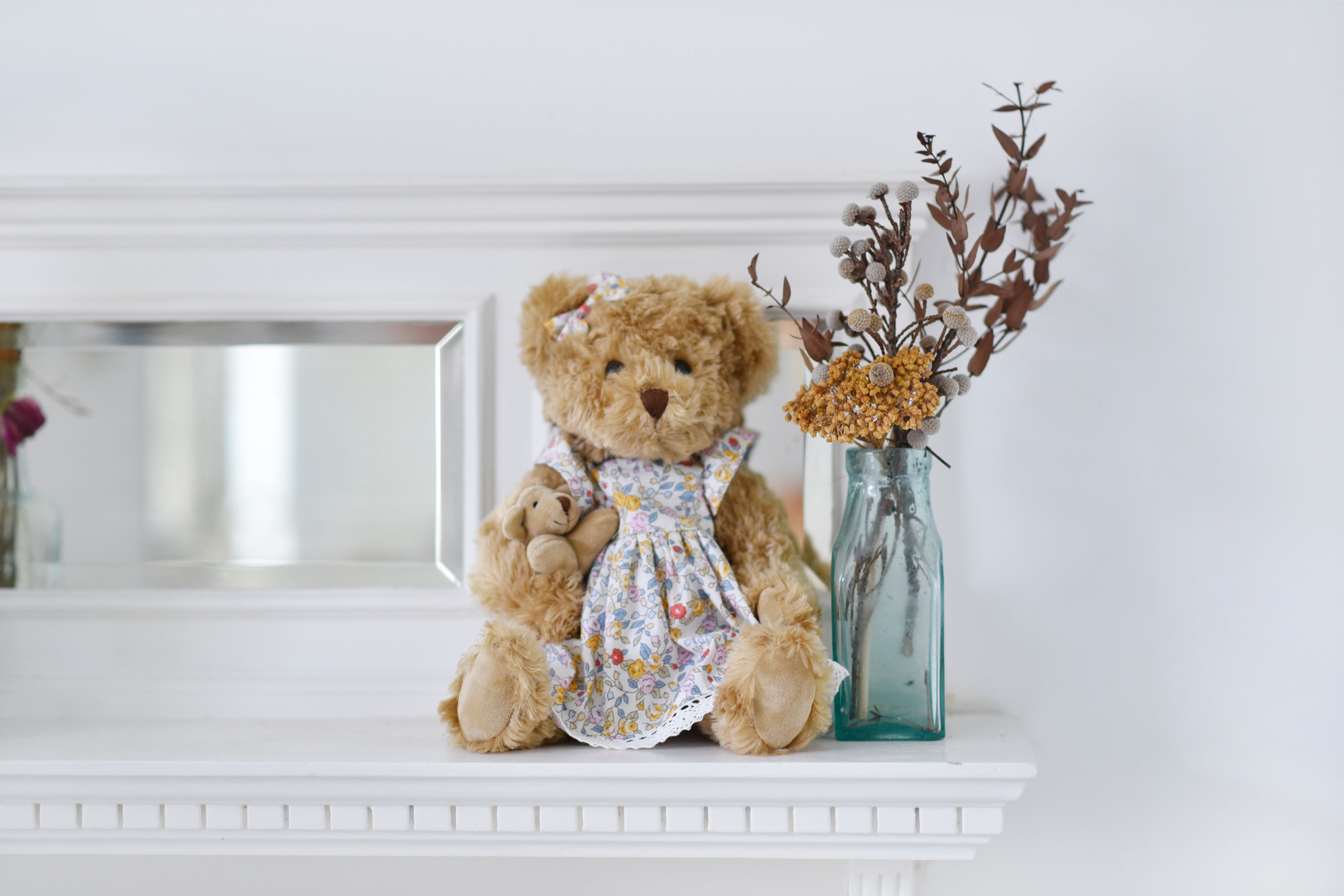 Teddy Bear In Floral Dress With Baby Bear – bluebelleandco