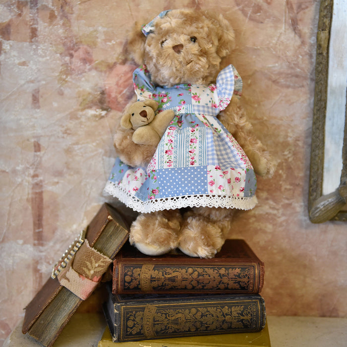 Teddy Bear In Patchwork Dress With Baby Bear