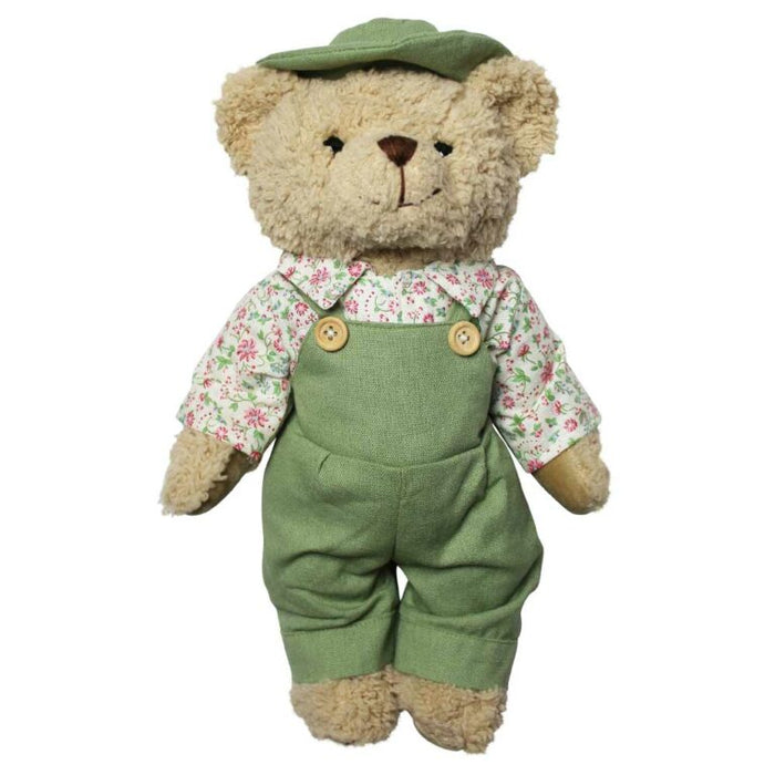 Teddy Bear In Green Dungarees And Hat
