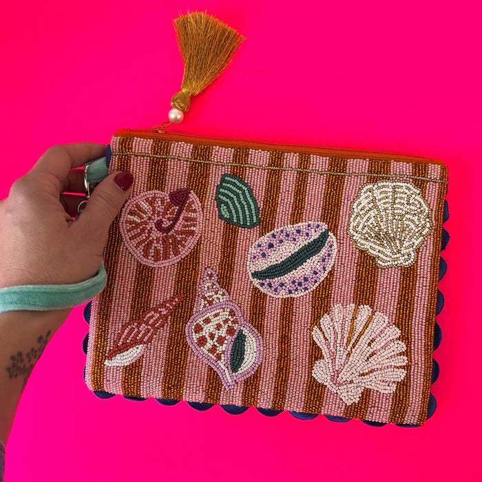 Tide Shells Beaded Clutch Bag