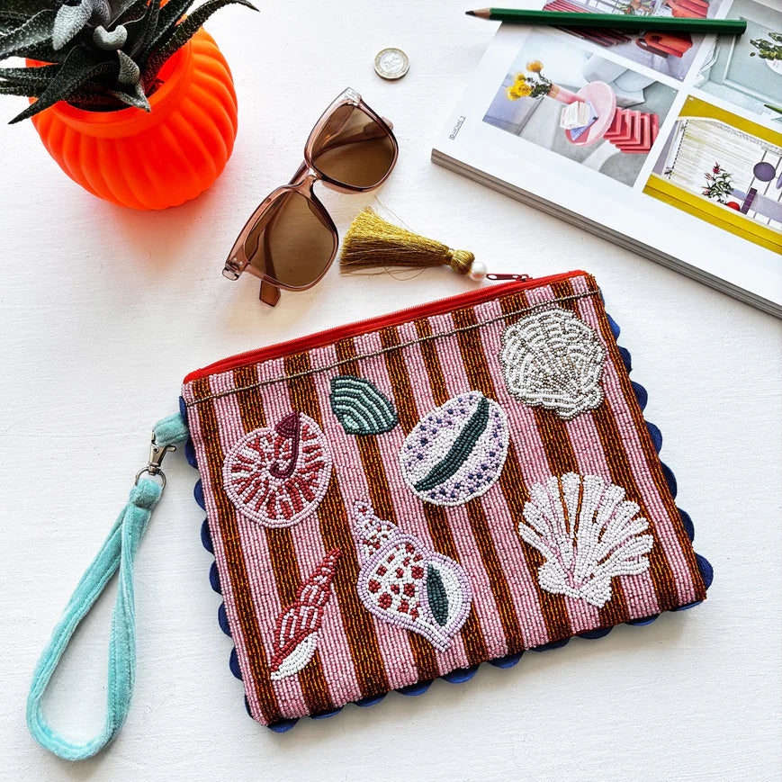 Tide Shells Beaded Clutch Bag