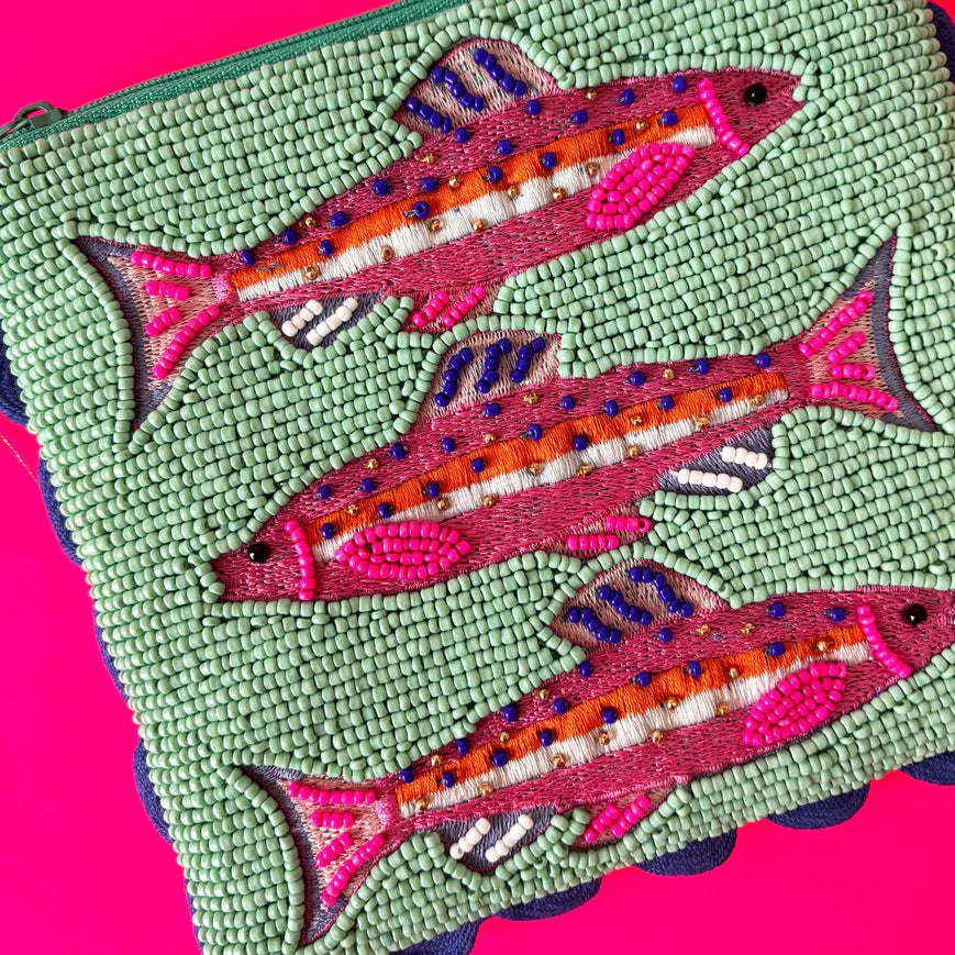 Tide Fish Beaded Pouch