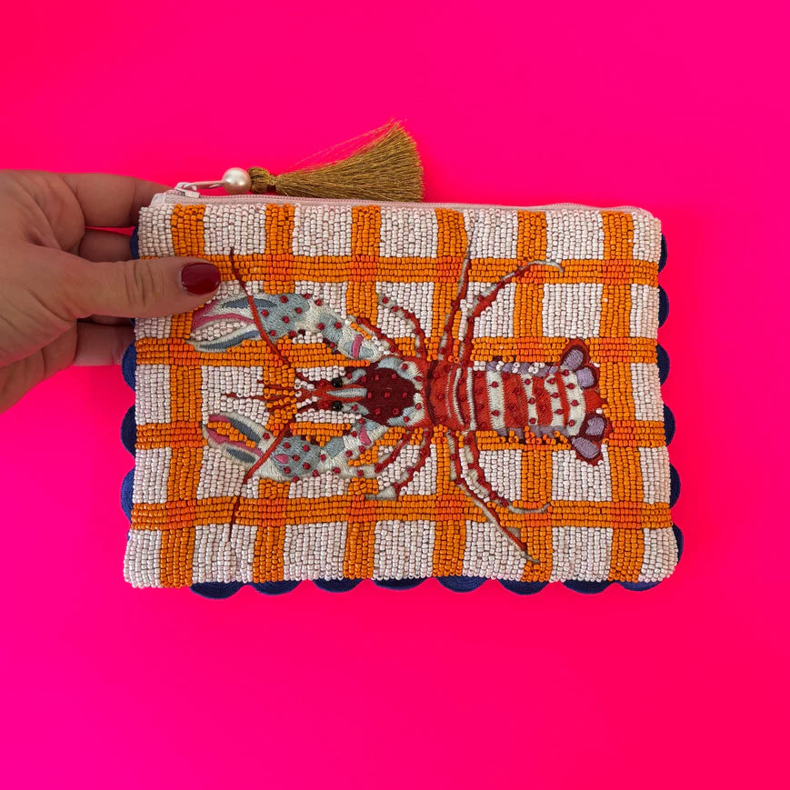 Tide Lobster Beaded Pouch