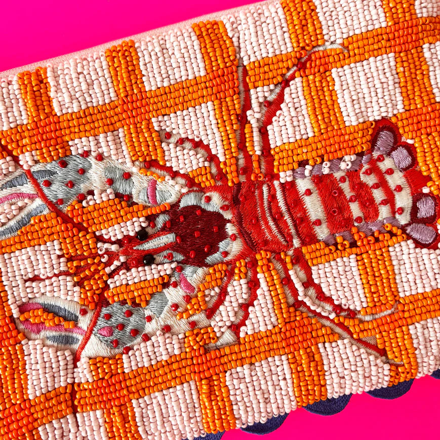 Tide Lobster Beaded Pouch