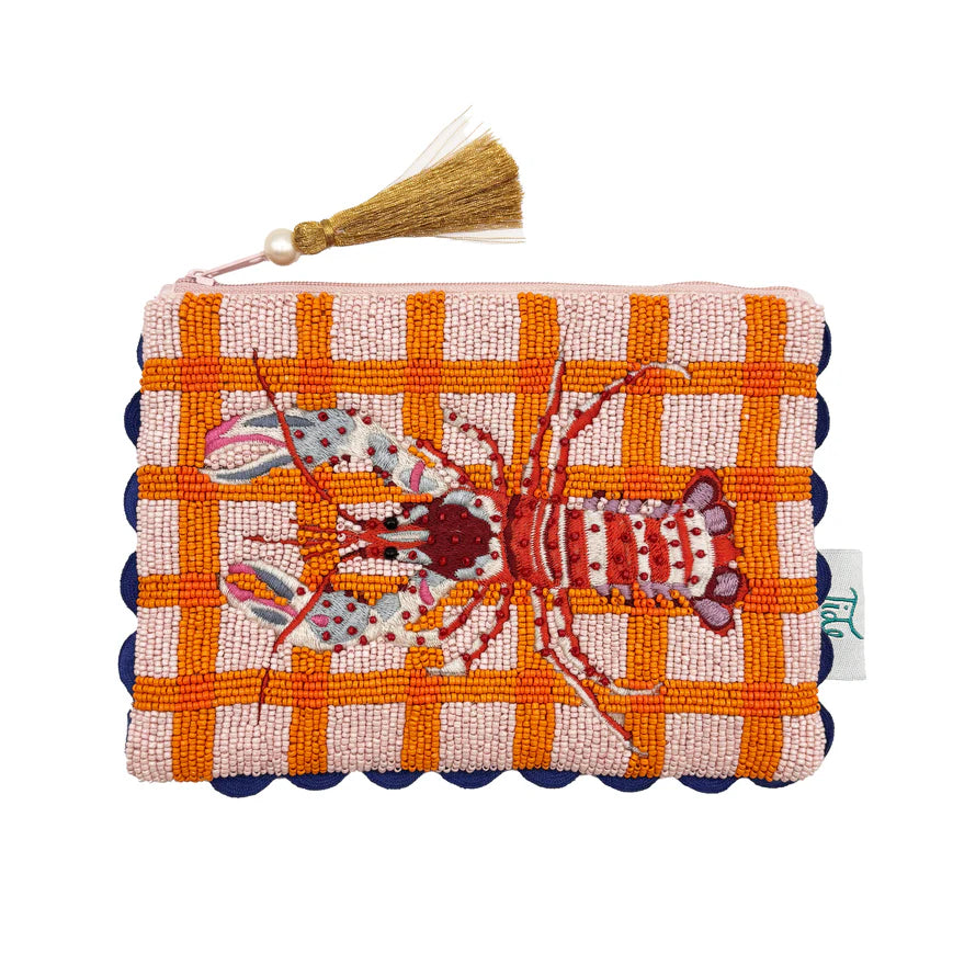 Tide Lobster Beaded Pouch