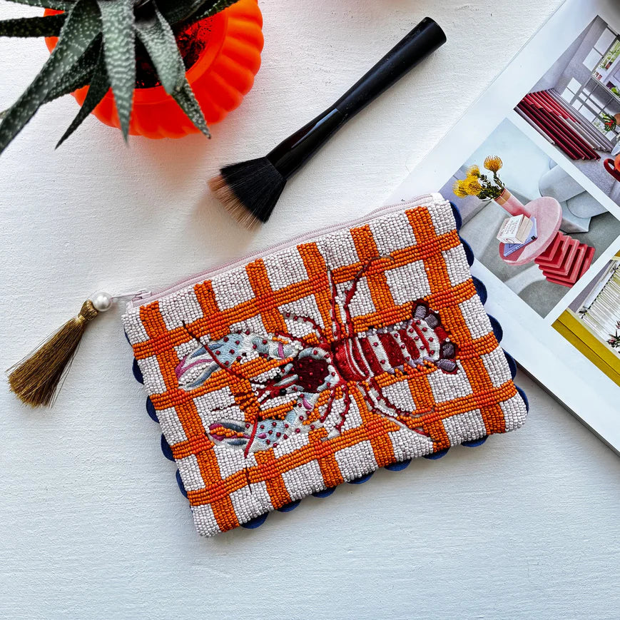 Tide Lobster Beaded Pouch