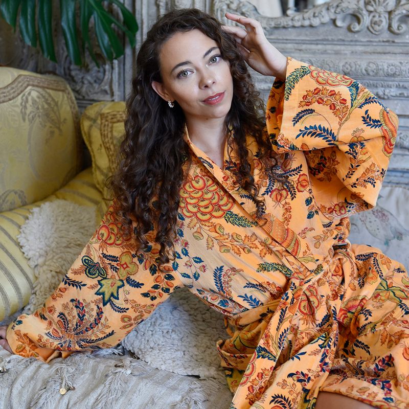 Velvet Orange Exotic Bouquet Dressing Gown