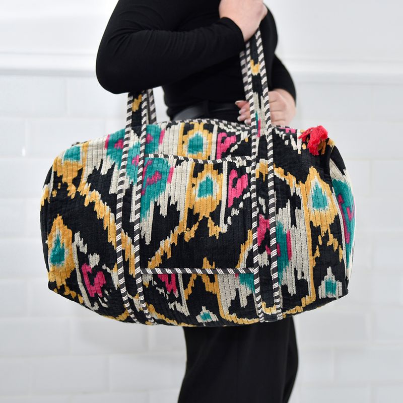 Black Velvet Ikat Quilted Duffle Bag