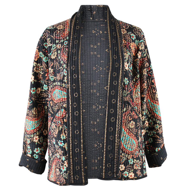 Black, Blue & Red Floral Paisley Reversible Quilted Jacket