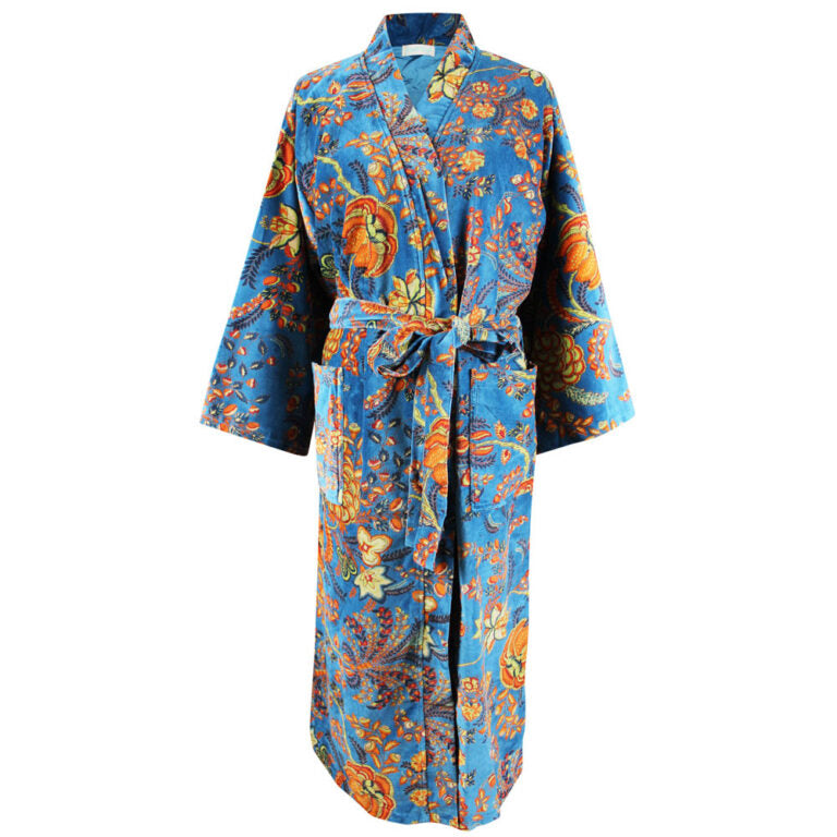 Velvet Blue Exotic Bouquet Dressing Gown