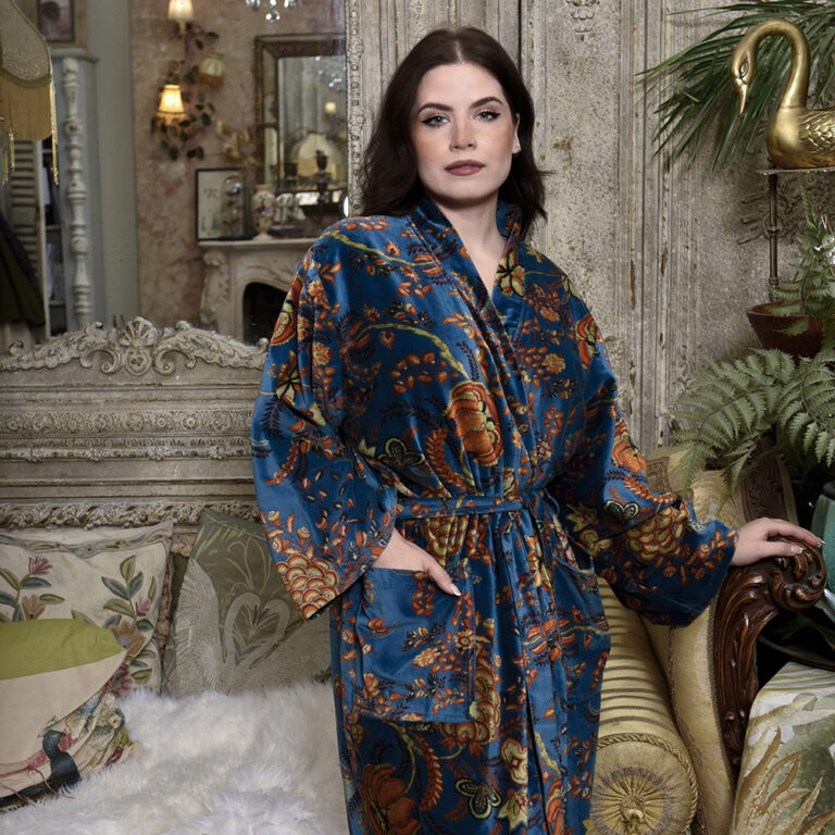 Velvet Blue Exotic Bouquet Dressing Gown