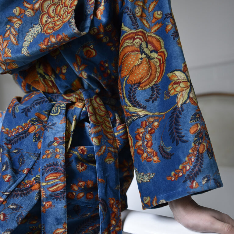 Velvet Blue Exotic Bouquet Dressing Gown