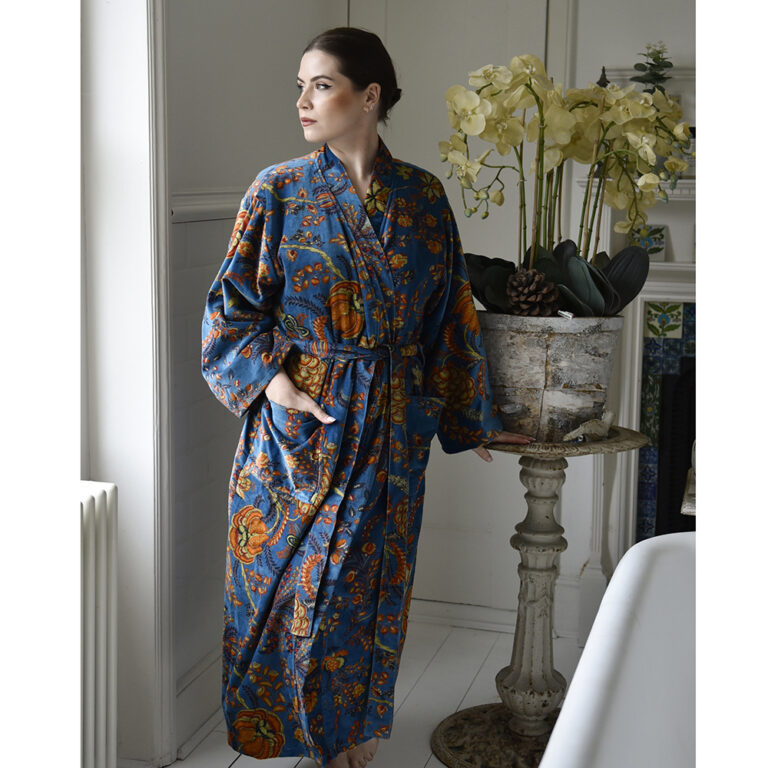 Velvet Blue Exotic Bouquet Dressing Gown