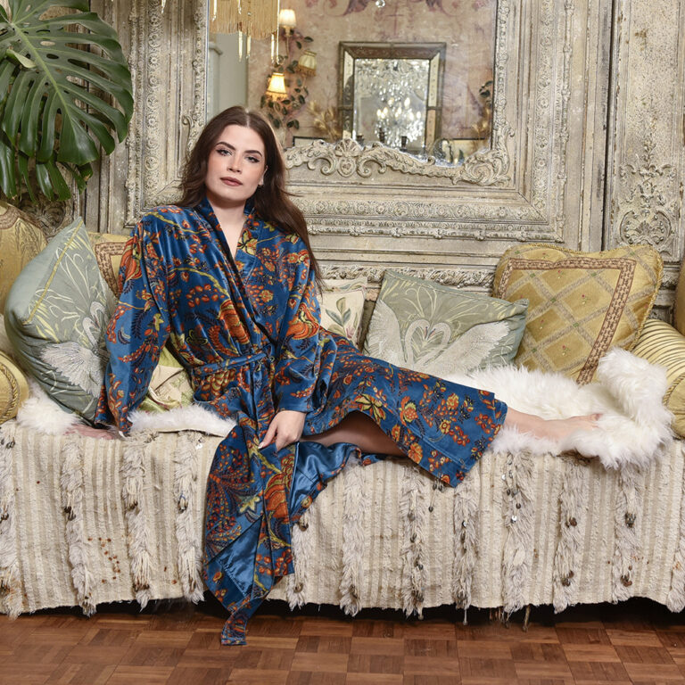 Velvet Blue Exotic Bouquet Dressing Gown