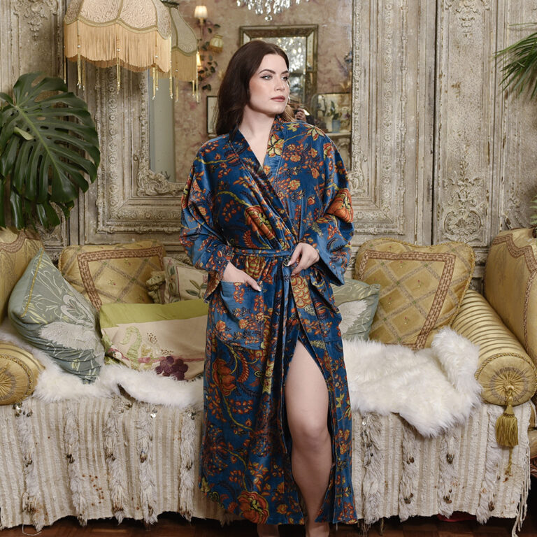 Velvet Blue Exotic Bouquet Dressing Gown
