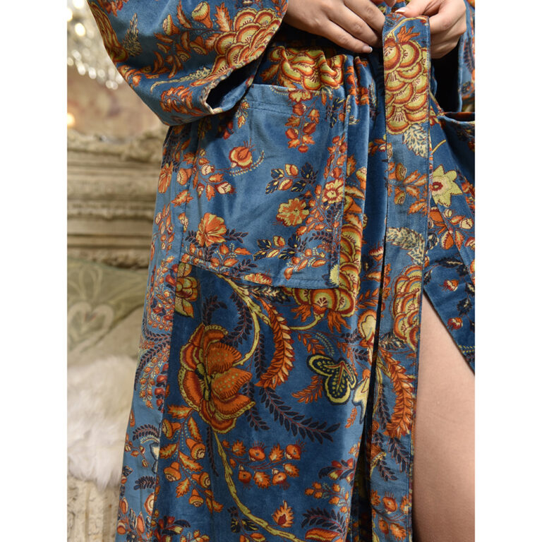 Velvet Blue Exotic Bouquet Dressing Gown