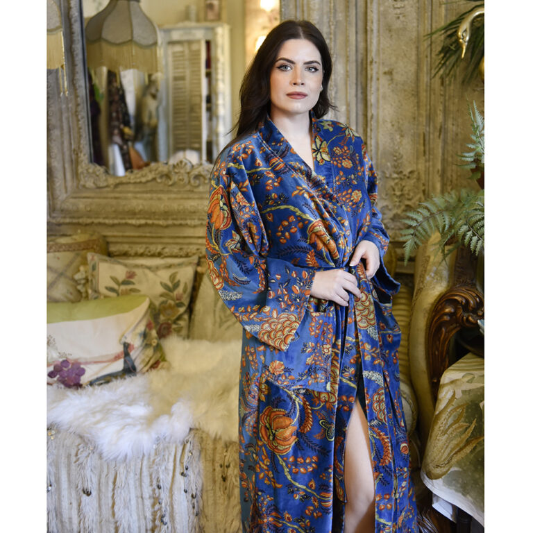 Velvet Blue Exotic Bouquet Dressing Gown