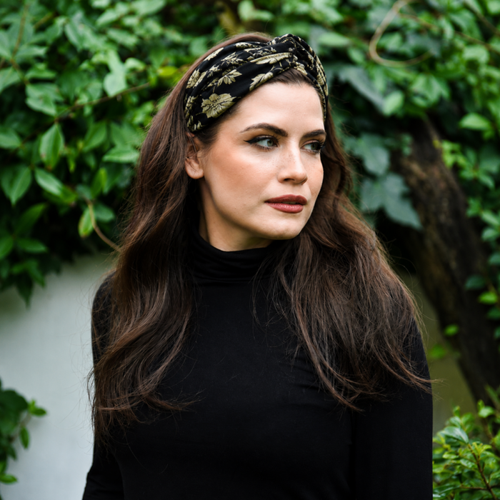 'Beba/Kimber' Black & Gold Floral Print Headband