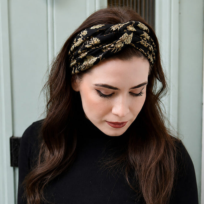 'Beba/Kimber' Black & Gold Floral Print Headband