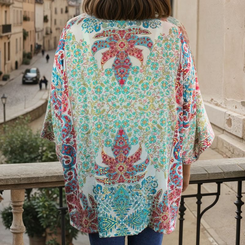 Pink, Blue & Cream Floral Paisley Print Viscose Summer Jacket
