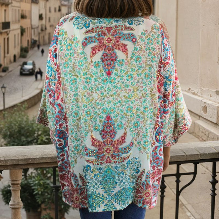 Pink, Blue & Cream Floral Paisley Print Viscose Summer Jacket