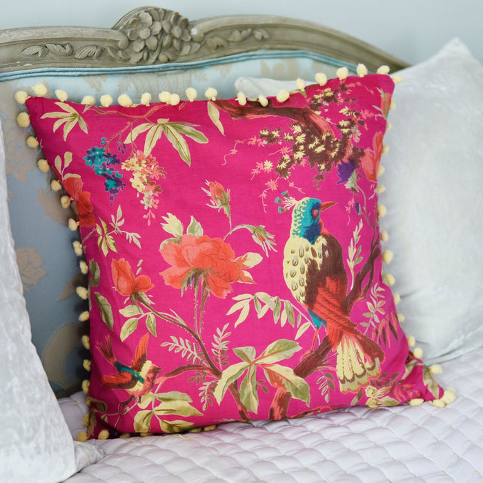 Hot Pink Birds Of Paradise Indian Cushion