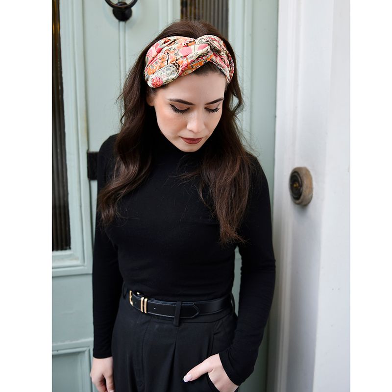 'Elora' Pink, Orange & Cream Floral Tile Print Headband