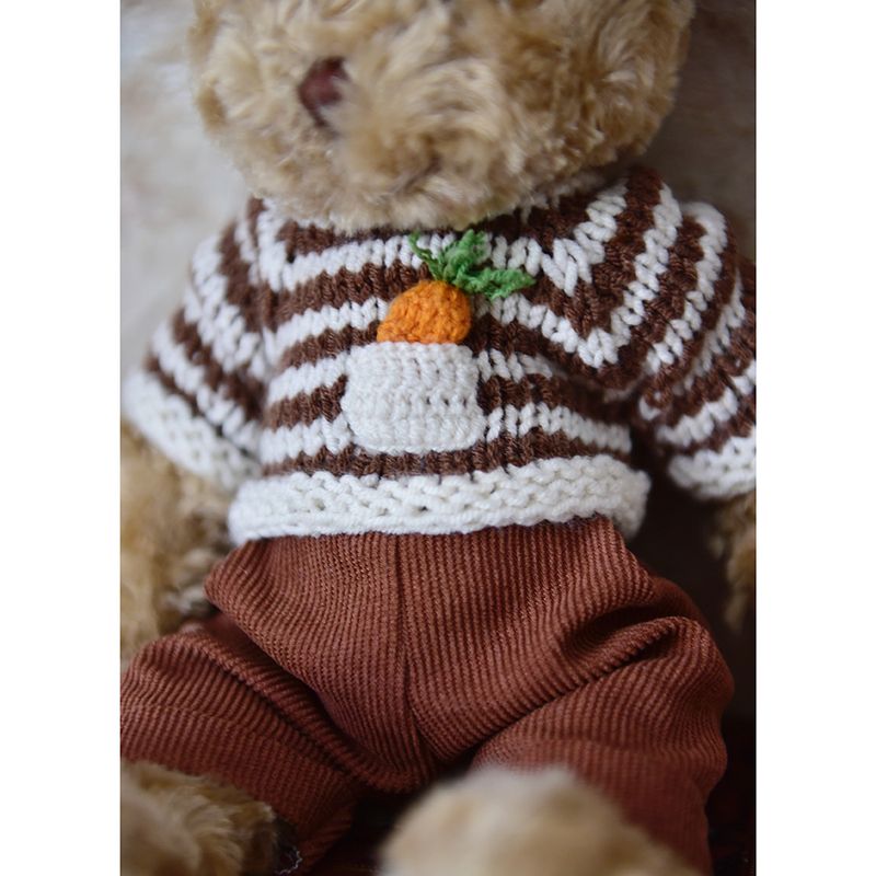 Rabbit Teddy Wearing Hand Knitted Jumper With Carrot In Pocket