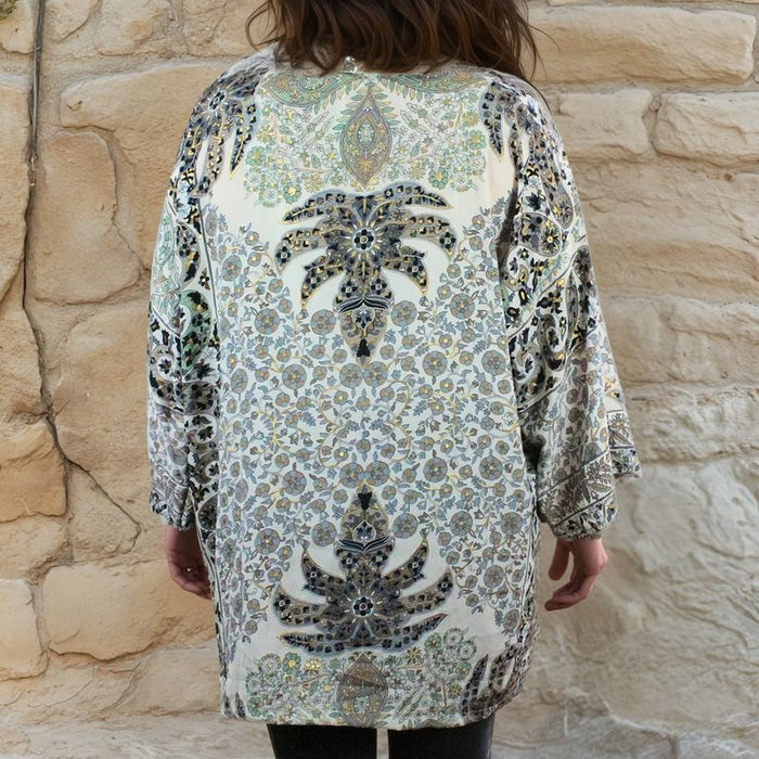 Black & Cream Floral Paisley Print Viscose Summer Jacket