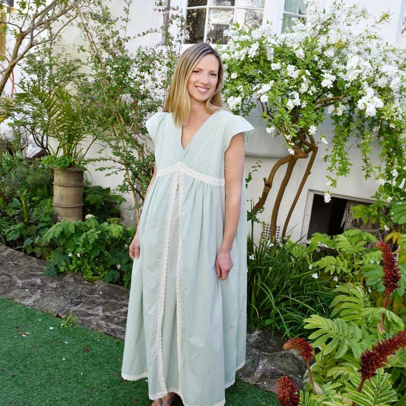 Ladies Green Cotton Lace Panel Nightdress 'Valerie'