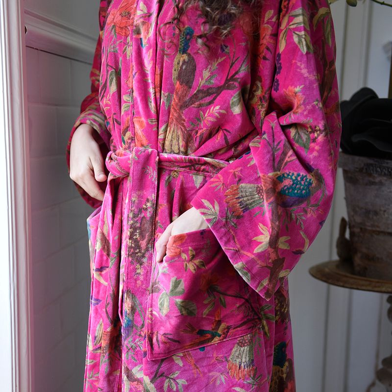 Velvet Hot Pink Birds of Paradise Dressing Gown