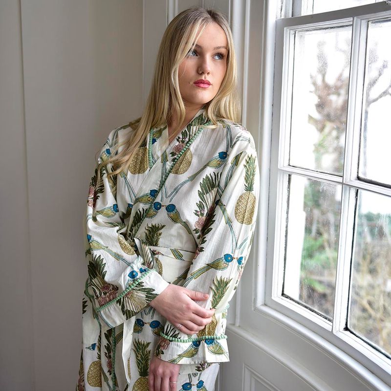 Pineapple & Bluebird Cotton Dressing Gown