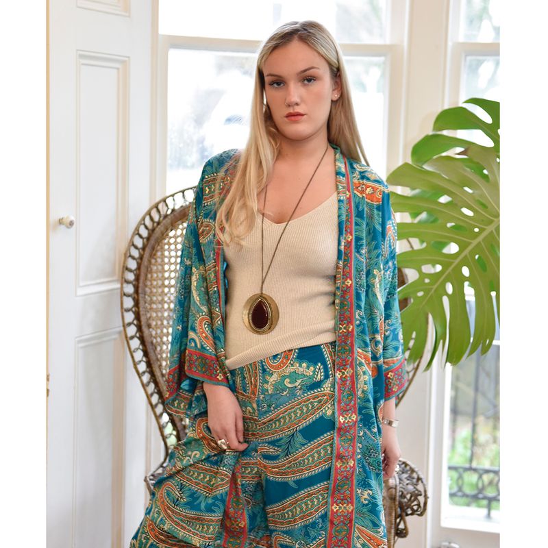 'Lennon'  Turquoise & Pink Paisley Viscose Palazzo Trousers